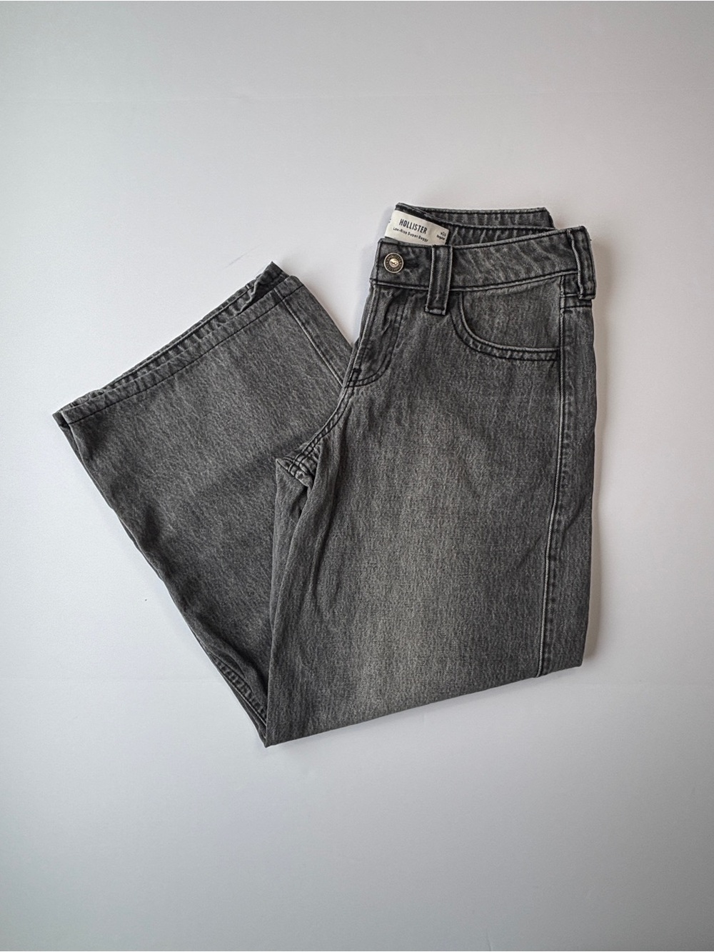 Size 2 W26 Hollister Low-Rise Super Baggy Wide Leg Jeans Black / Charcoal Grey
